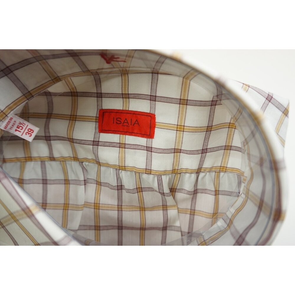 Isaia White Gold Brown Big Plaid Long Sleeve Cotton Dress Shirt 15.5/39 NEW - Picture 4 of 5